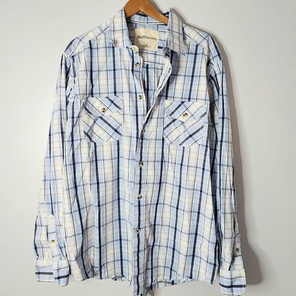 Ruff Hewn new with tags plaid blue shirt button down men's size XL - Picture 1 of 10